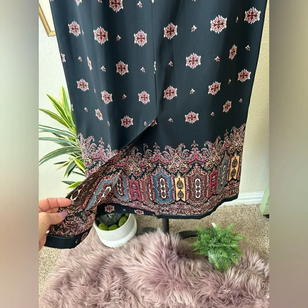 I.N. Studio 90s Y2k Midi Maxi Black Colorful Boho Moroccan Skirt sz Petite M